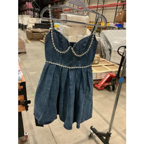 SIZE SMALL.  Women's Sexy Suspender Denim Dress Sleeveless Backless Zipper A-Line Jean Dresses
