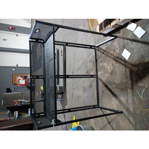 YooKoo Foldable DJ Booth for Tool-Free Assembly, DJ Table with White & Black Scrims, Metal Frame DJ Facade, DJ Stand with Cable Hole and Carry Bag, for Parties & Events & Small Studios ( maybe missing screws)