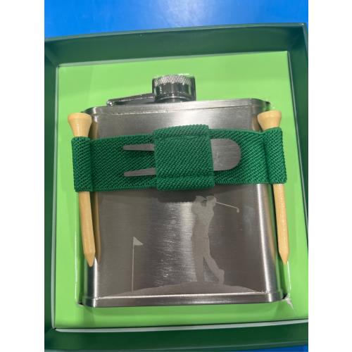 Kikkerland 6 oz Green/Silver Stainless Steel Golf Flask