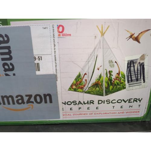 W&O Dinosaur Discovery Teepee with Roar Button, LED Lights & Plush Mat - The Most Stable Teepee - Never Collapses with Rowdy Playtime