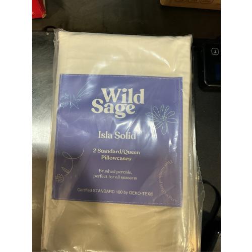 Wild Sage Brushed Cotton Percale 300-Thread-Count Standard/Queen Pillowcase in Coconut Milk