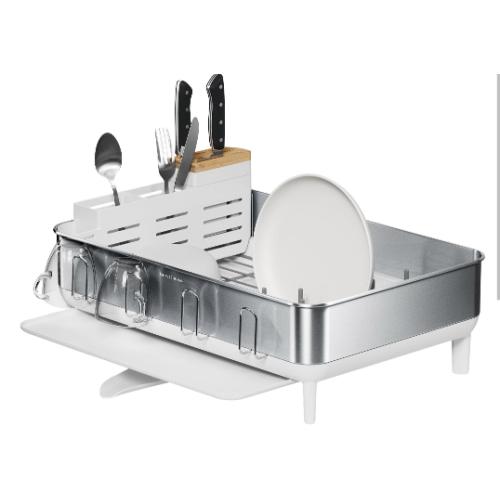 Simplehuman Stainless Steel Frame Dish Drying Rack White with Knife Block