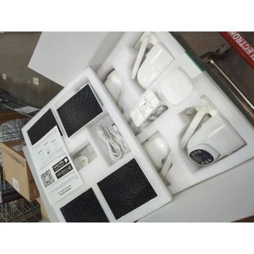 WHITE SOLIOM- 5MP Security Cameras Wireless Outdoor, No Subscription,4-Cam Pack, Solar Powered Home Security Camera with 360° Auto Tracking, Pan & Tilt, 3K Color Night Vision,5G & 2.4G Router Compatible