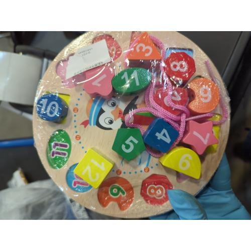 Clock Toy Wooden Teaching Clock Props Penguin Pattern Clock Toys Teaching Time Number Puzzle Stacking Montessori Educational Toys for Toddlers