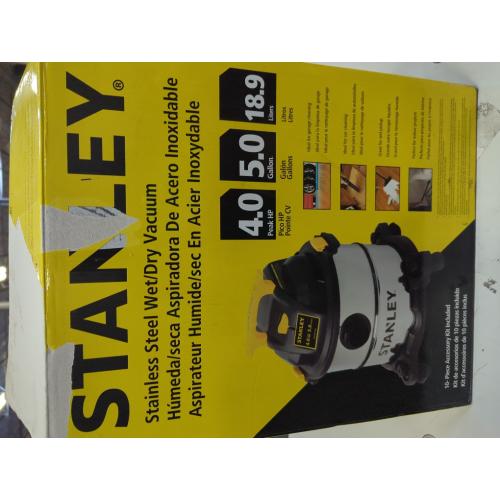 STANLEY Wet/Dry Vacuum SL18115, Stainless Steel Tank, 5 Gallon 4HP Shop Vacuum, Portable Style Ideal for Home/Shop/Jobsite Dust Collection Job with Vacuum Attachments, Silver Yellow