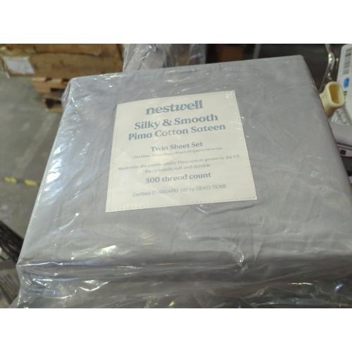 Nestwell Pima Cotton Sateen 500-Thread-Count Twin Sheet Set in Harbor Mist