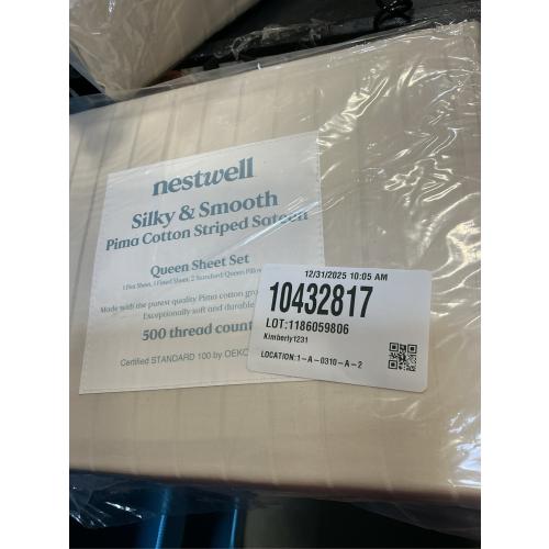 Nestwell Pima Cotton 500-Thread-Count Queen Sheet Set in Birch Stripe