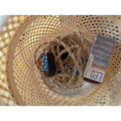 Plug in Pendant Light Rattan Hanging Lights with Plug in Cord Bamboo Hanging Lamp Dimmable,Handmade Woven Boho Wicker Basket Lamp Shade,Plug in Ceiling Light Fixture for Living Room Bedroom Kitchen