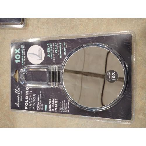 Danielle Creations 5.5-Inch Folding 2-Sided Hand Mirror, 10x Magnification, Acrylic
