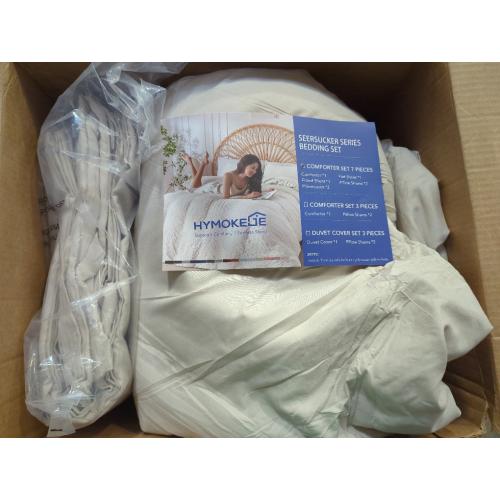 Beige HYMOKEGE Comforter Set Seersucker 7 Pieces, All Season Luxury Bed in a Bag for Bedroom, Bedding Set with Comforters, Sheets, Pillowcases & Shams