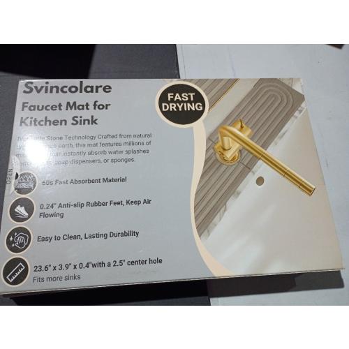 Eormoe Faucet Mat for Kitchen Sink – Diatomite Stone Drying Mat & Sink Protectors, Prevent Moisture – Sink Splash Guard Water-Absorbing Stone Tray for Bathroom Counter (Light Grey, 23.6 x 3.9)