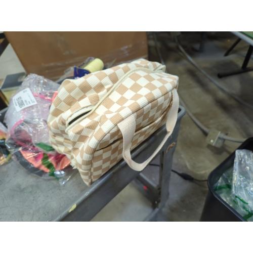 LOVELYWIND Lunch Box for Women, Insulated Lunch Bag,Beige Checkered Tote