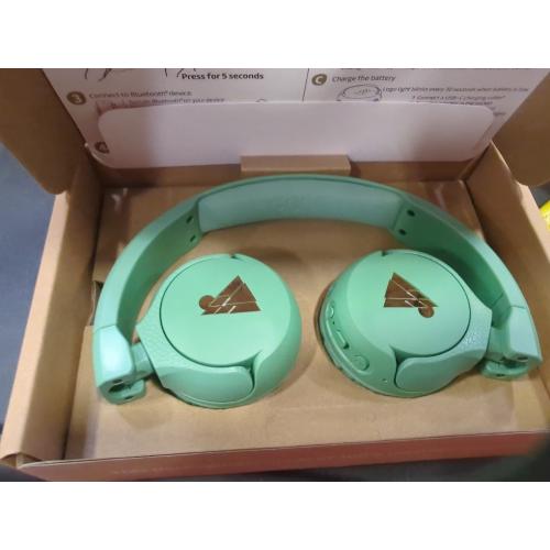 Color Green POGS Drahtloser Bluetooth Kinderkopfhörer | The Gecko 2 | Faltbarer robuster Kinderkopfhörer ab 3 Jahren | Lautstärkebegrenzung 85 dB | Mikrofon | On-Ear | Drahtlose Musik-Sharing-Funktion (rGrün)