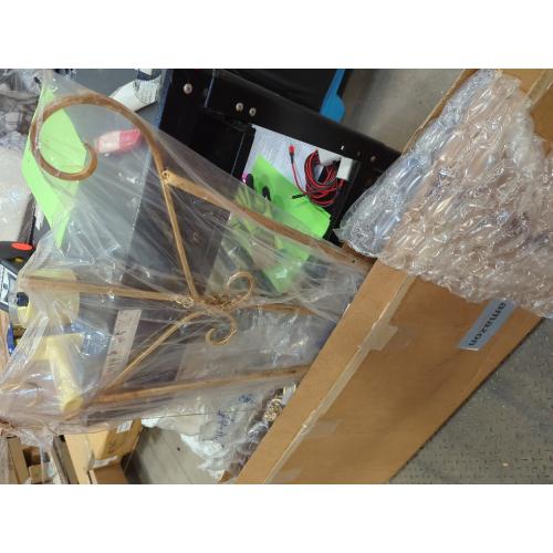 18.25L x 25.5W x 55H Metal Scroll Extra Large Free Standing Adjustable Display Stand Easel with Chain Support, Heavy Duty Easel for Sign, Wedding, Picture Frame, Mirror, Gold (No Assembly Required)