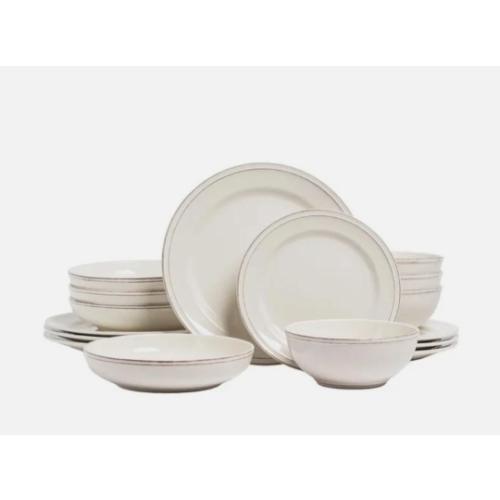 Over & Back Dinnerware Set Ivory 16-Piece Lake Como Serves 4 Stoneware Durable