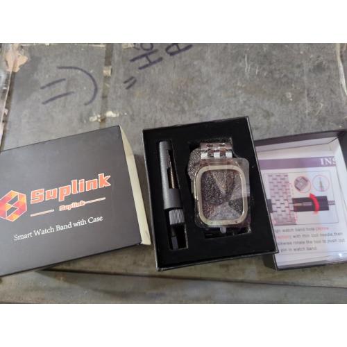 SUPLINK Stainless Steel Case and Band Compatible with 45mm Apple Watch Bands for Men, Metal Rugged Protective Bumper for iWatch Apple Watch Series 9 8 7 Band, Silver