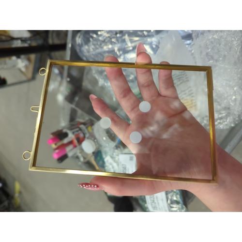 SOLUSTRE Hanging Glass Photo Frame with Specimen Clip Geometric Decorative Holder for Wall Mounted Photos Copper Color for Home Decor and Unique Displays