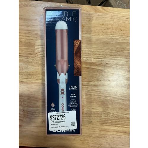 Conair Double Ceramic 1-1/2 Inch Curling Iron, 1.5-Inch Barrel Creates Soft Waves and Curls, Hair Curler for Use on Medium and Long Hair, White