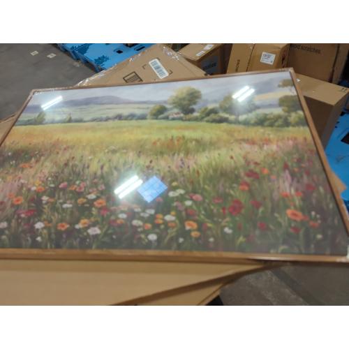 OIQArtOIQ Vintage Landscape Framed Wall Art Spring Countryside Colorful Wildflower Field Canvas Art Prints Farmhouse Cottagecore Pictures Wall Decor Rustic Meadow Paintings Artwork For Kitchen Bedroom