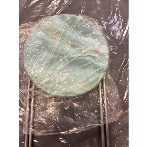 TV Tray Round Table, Small Foldable Table, Portable Dinner Table for Eating, Snack Side Trays Table Set of 2, No Assembly Required (Ocean Blue Marble, 2Pcs)