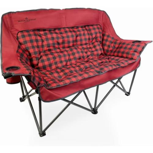 Double Camping Chair Padded Loveseat Camping Couch, Oversized 2 Person Camp Chairs with 2 in 1 Carry Bag, Heavy Duty Folding Lawn Chair Sofa with Cup Holders for Adults Patio Backyard Beach, red