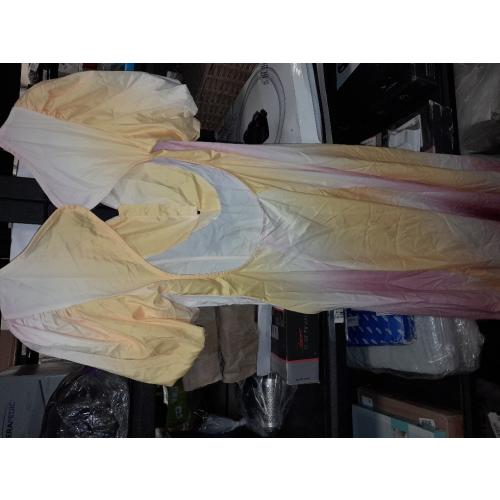 Generic Women's Sexy V Neck Short Lantern Sleeves Faded Color Fashion Dresses, Small