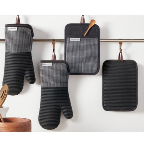 KitchenAid 4-Piece Oven Mitt & Potholder Set Black