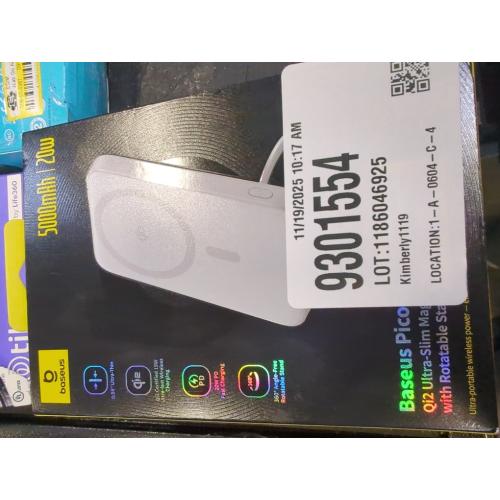 Baseus Qi2 MagSafe Power Bank, Ultra-Slim PicoGo 15W Ultra-Fast Wireless Portable Charger with 360° Rotatable Ring Stand, 5000mAh Magnetic Battery Pack for iPhone 16/15/14/13/12 Series (White)