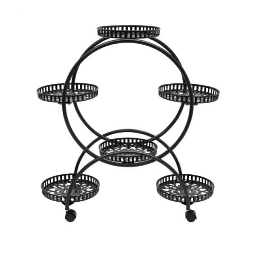 Tall Black 6-Tiered Metal Iron Plant Flower Pot Stand with 4 Wheels