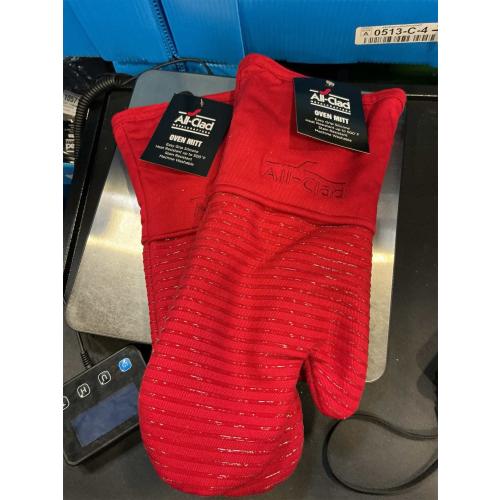 All-Clad Silicone Oven Mitts: Heat Resistant up to 500 Degrees - 100% Cotton & Silicone, 14x7 Oven Mitt for Kitchen and Barbeque, 2-Pack, Chili