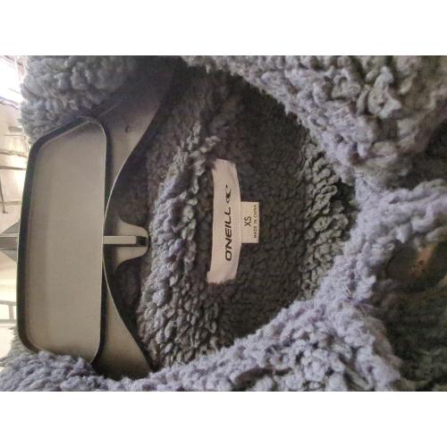 O'NEILL Womens Fuzzy Fleece Jacket Button Down Sherpa Coats Casual Faux Furturn Collar Thicken Outerwear with Pockets.  Size XS (color Navy)