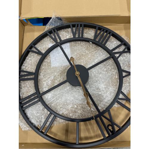Large Outdoor Clock, Vintage & Antique European Industrial Decorative Metal Roman Outdoor Clock, Silent Battery Operated Skeleton Iron Wall Clock Garden/Patio/Pool/Fence-18 Inch, Golden Hand