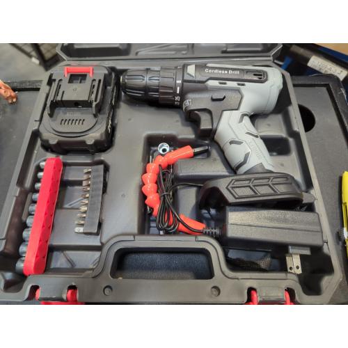 Black and Grey 21V Cordless Drill with 25 1 Torque, 30N.m, 3/8'' Keyless Chuck, LED Light, Battery and Charger(Gray)
