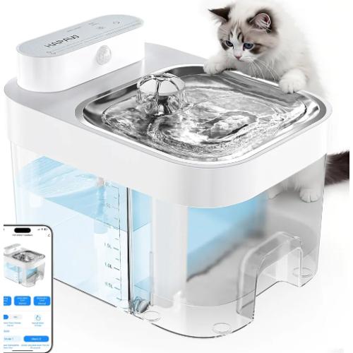 2025 Latest Cat Water Fountain, No Filter Cotton, App Monitoring Wastewater Separation Wireless Pet Fountain, 5000mAh Battery & Plug-in, 3L/101oz Water Dispenser for Cats Indoor, 2.4G Wi-Fi
