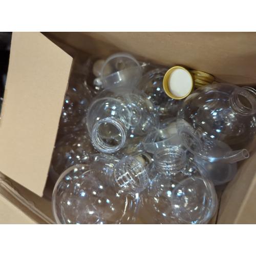 Jinei 30 Packs 8 oz Spherical Plastic Potion Bottles Ball Shape Sand Bottles Clear Plastic Cocktail Ornament Balls with Funnels for DIY Wedding Party Gift Crafts Decoration(Lid,Gold)