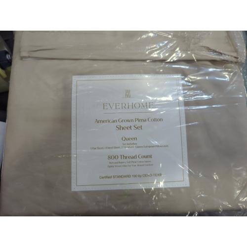 Everhome PimaCott Sateen 800-Thread-Count Queen Sheet Set in Peyote