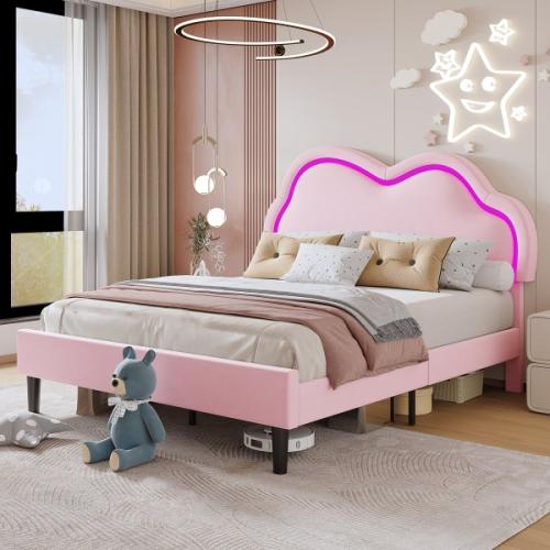 Landover Upholstered Platform Full Bed Pink
