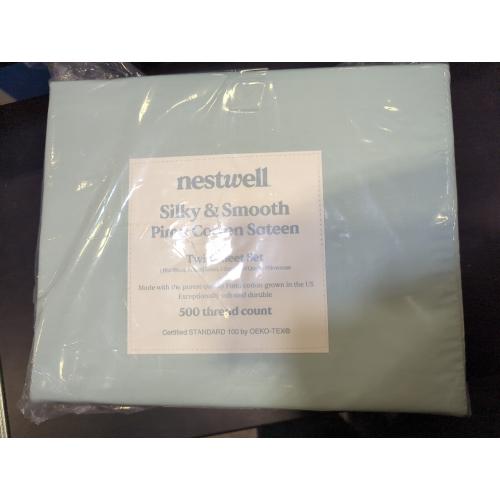 Nestwell Pima Cotton Sateen 500-Thread-Count Twin Sheet Set in Twilight Blue