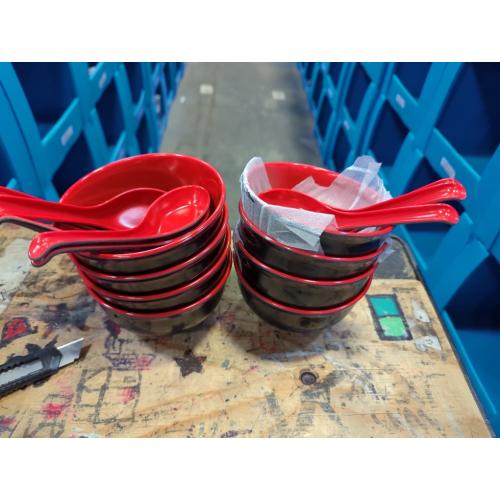 8Pack.......Lyellfe Set of Miso Soup Bowl with Spoon, Restaurant Quality Melamine Cereal Rice Bowl, 16 Oz Unbreakable Japanese Dinnerware for Ramen, Udon Noodle, Dishwasher Safe
