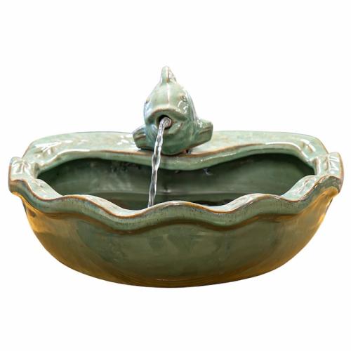 Sunnydaze Glazed Ceramic Fish 7-Inch Outdoor Garden Fountain - Outdoor Tabletop Fountain for Patio, Deck, Garden