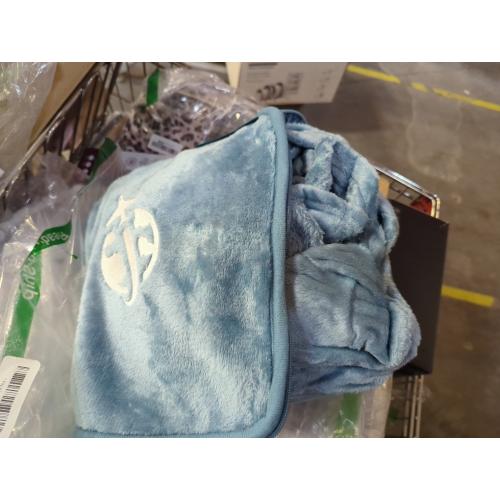 PAVILIA Travel Blanket and Pillow, Arms Opening Airplane Blankets for Adults, Compact Plane Blanket with Arm Hole 2-in-1 Bag for Flight Car Camping Fit in Luggage Backpack Traveler Gift, Blue