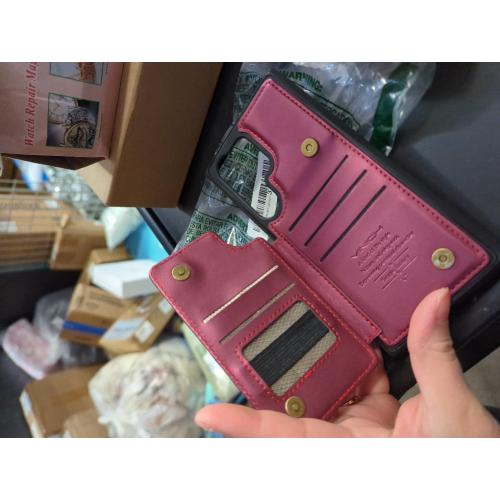 Vinich for Samsung Galaxy S25 Ultra Wallet Case with Card Holder, RFID Blocking Credit Slots Kickstand Shockproof Phone Cover for Women Men, Wine Red