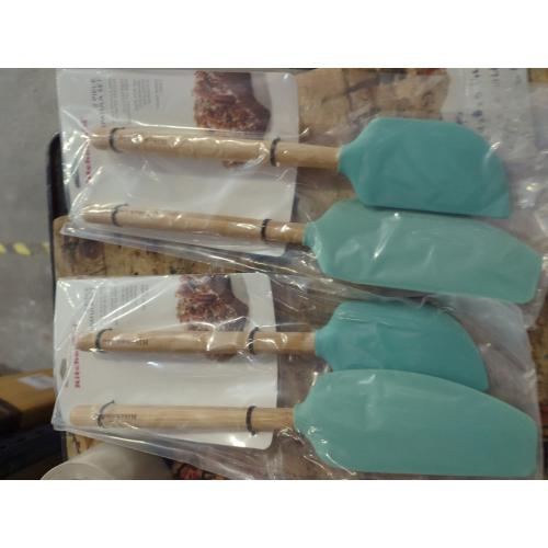 KitchenAid 2pc Bamboo Spatula Set Aqua Blue: Silicone Flexible Spatulas for Cooking & Baking, Wood Handle, Hand Wash