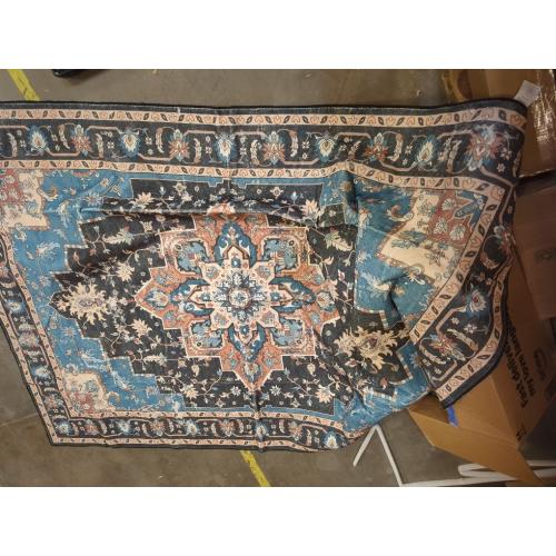 Yamaziot Washable Area Rugs 5x7 – Non Slip Boho Vintage Rug for Bedroom, Low Pile Floor Carpet Soft Distressed Rug for Living Room, Bedroom, Dining Room, Black Navy Blue