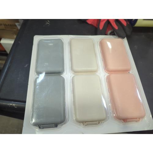 LANDNEOO 14 Grids Pill Organizer Box with Labels, Travel Medication Holder Dispenser Case Kit, Pocket Daily Pharmacy Container for Fish Oil Vitamin Supplement Storage, Khaki Pink Grey,