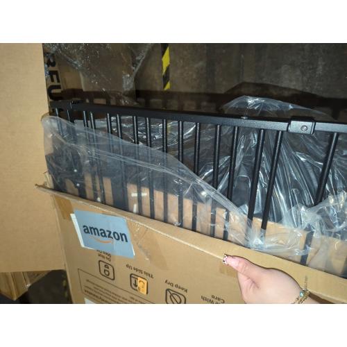 Cumbor 34 Extra Tall No Bottom Bar Baby Gate for Stairs, Wall Mounted Dog Gate Indoor for Larger Pets, Expandable 29.2-43 Safety Gate for Doorways, Wide Walk Thru Door for Easy Access (Black)