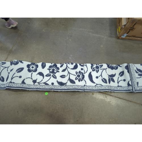 Waterproof Outdoor Rug Medium Outdoor Plastic Straw Rug with Flower Pattern, Reversible RV Mat for Patio, Camping, Balcony, Deck, Backyard, Navy & White