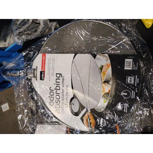 Amco Stainless-Steel Odor Absorbing Splatter Screen with Foldable Handles, 13-Inch Stainless Steel Grease Splatter Guard, Fine Mesh for Frying Pan