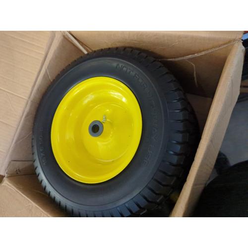 16x6.50-8 Tire and Wheel Assembly (2 Pack),Flat Free Lawn Mower Tires with Rim, Solid Rubber Riding Lawn Mower Tires and Wheels,3 Offset Hub,3/4 Bushings,16x6.5-8 Tractor Turf Tire(Yellow)