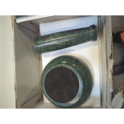 4 Diameter Natural Stone Mortar and Pestle Set as Spice Grinder, Medicine Masher - Okhli and Musal (Green Shallow)